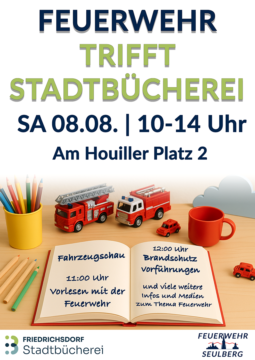 Plakat Feuerwehr trifft Stadtbücherei
